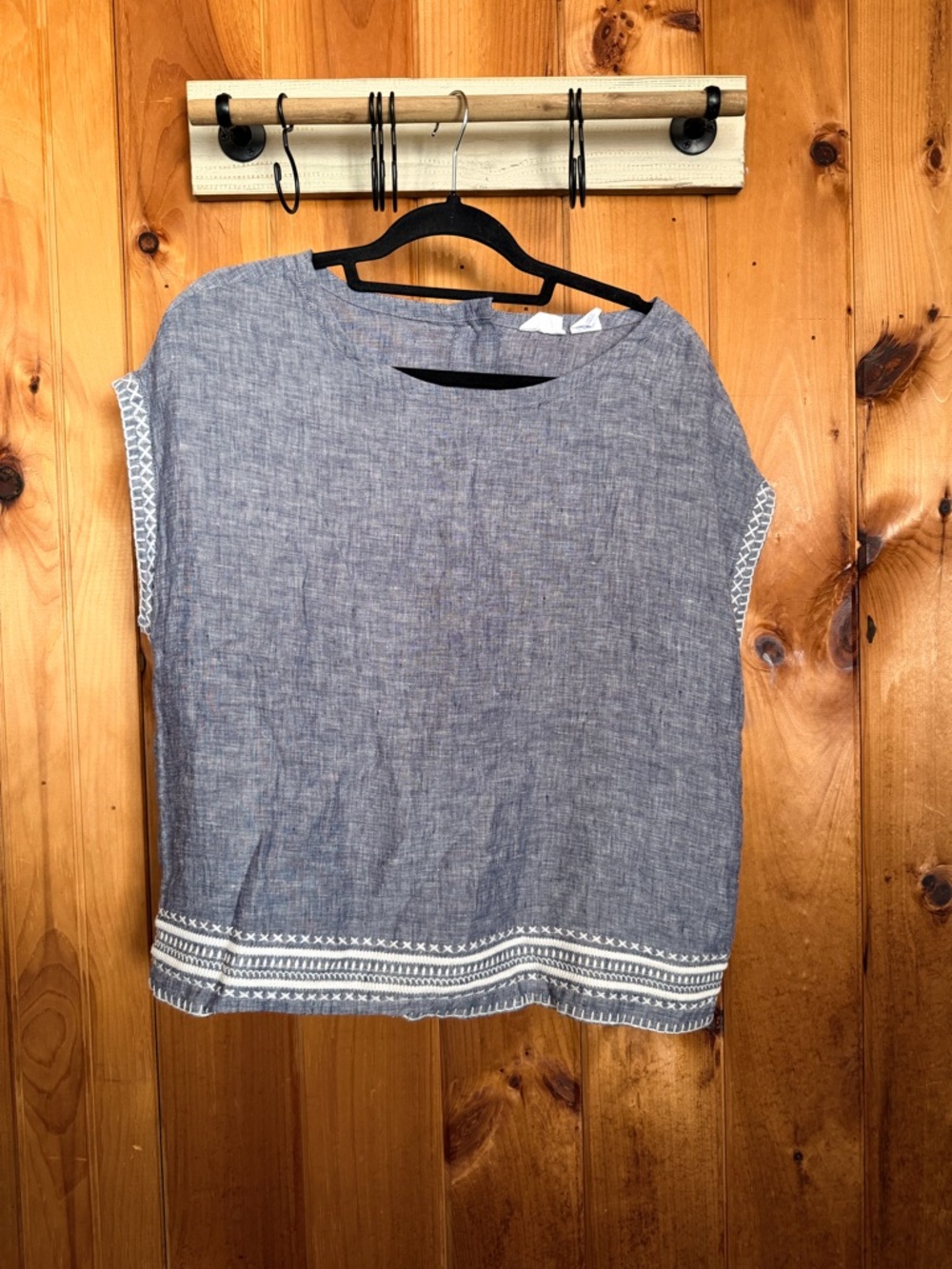 Sigrid Olsen Blue Chambray Embroidered Boxy Tunic